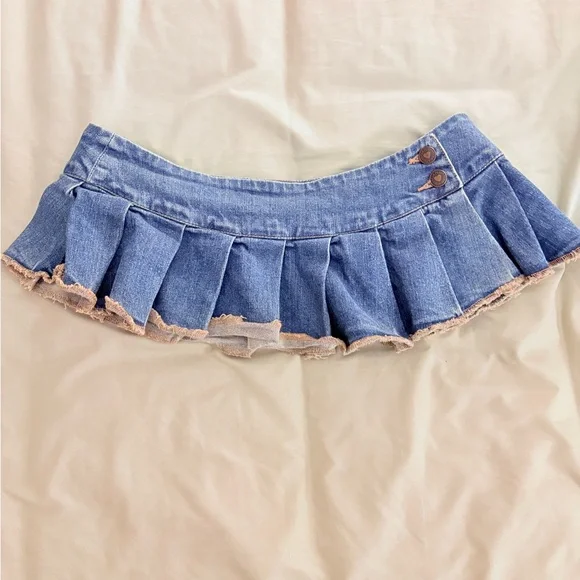 Denim Pleated Mini Skirt - Picture 1 of 2